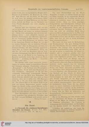 [Rezension von: J. J. Bernoulli, Die erhaltenen Darstellungen Alexanders des Grossen]