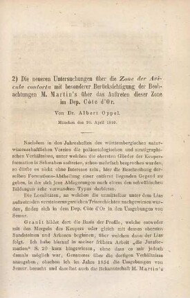 Die neueren Untersuchungen über die Zone der Avicula contorta mit besonderer Berücksichtigung der Beobachtungen M. Martin's über das Auftreten dieser Zone im Dep. Côte d'Or