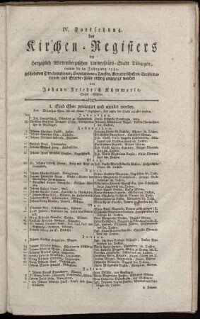 4: Fortsetzung des Kirchen-Registers der Herzoglich Wirtembergischen Universitäts-Stadt Tübingen