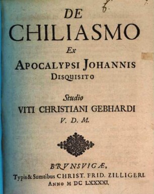 De chiliasmo ex Apocalypsi Johannis disquisitio