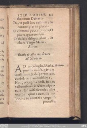 Oratio & aspiratio devota ad Mariam.
