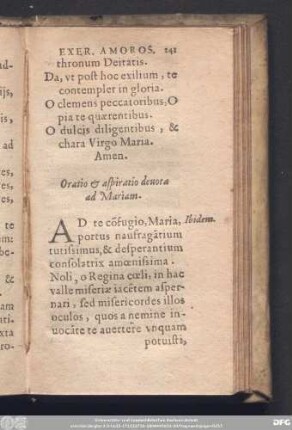 Oratio & aspiratio devota ad Mariam.