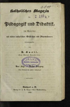 10: Katholisches Magazin für Pädagogik und Didaktik - 10.1845
