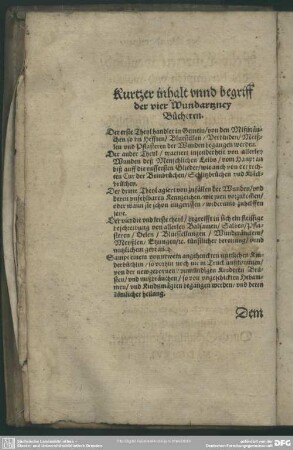 Kurtzer inhalt unnd begriff der vier Wundartzney Bücheren