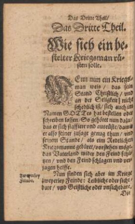 Das Dritte Theil. Wie sich ein bestelter Kriegsman rüsten solle.