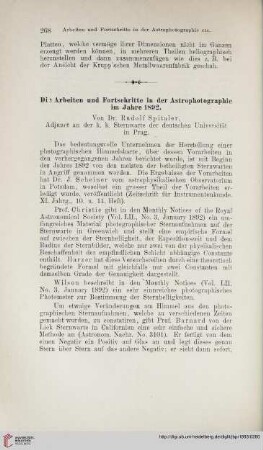 Die Arbeiten und Fortschritte in der Astrophotographie im Jahre 1892