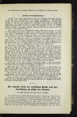 ¬DIe¬ religiöse Seite der weiblichen Psyche und ihre Ausbildung im Lichte des Krieges