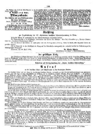 Nachtrag zur Tagesordnung der 19. allgemeinen deutschen Lehrerversammlung in Wien