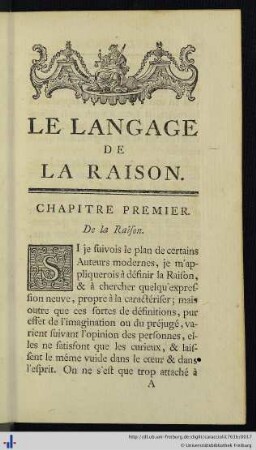 Chap. I. De la Raison.
