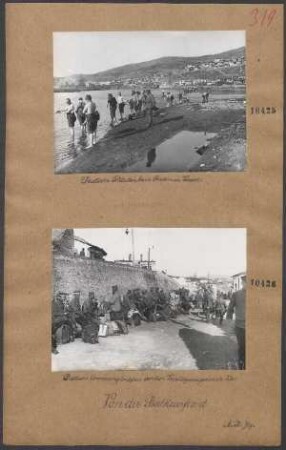Von der Balkanfront: Deutsche Armierungstruppen vor dem Verpflegungsmagazin in Veles