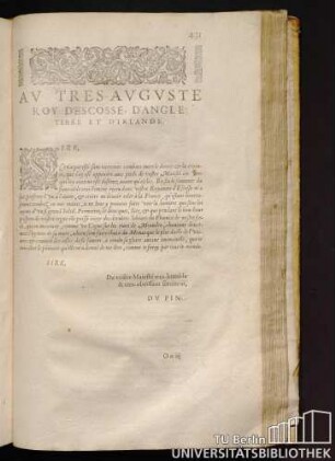 Au Tres Auguste Roy D'Escosse, D'Angleterre Et D'Irlande.