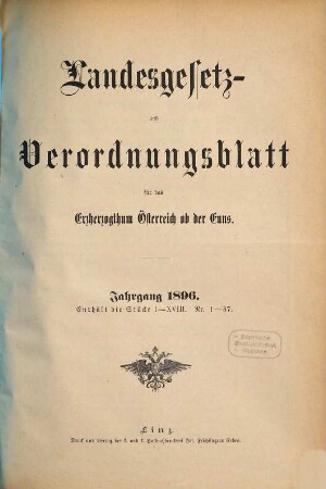 Landesgesetz- und Verordnungsblatt für Oberösterreich. 1896, 1896