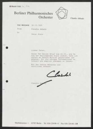 Brief an Peter Stein, 30.12.1995