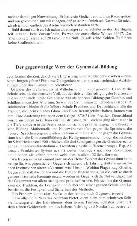 Der gegenwärtige Wert der Gymnasial-Bildung