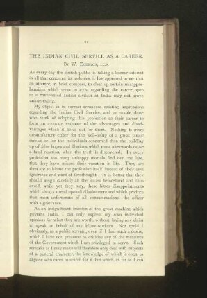 The Indian Civil Service as a Career.