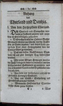 Anhang von Churland und Danzig.
