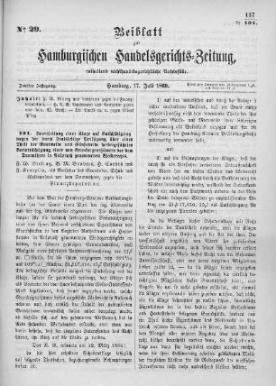 Beiblatt zur hamburgischen Handelsgerichts-Zeitung No. 29. Zweiter Jahrgang. Hamburg, 17. Juli 1869.