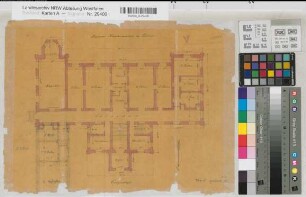Bochum (Bochum) Augusta-Krankenanstalt Grundriß Erdgeschoß 1874 15 Fuß = 3,9 cm kol. Zeichnung Regierung Arnsberg Nr. 28805