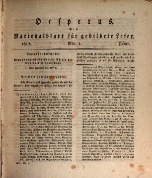Hesperus : encyclopädische Zeitschrift für gebildete Leser. 1817, 1817