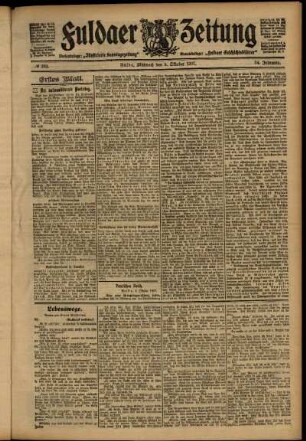 Erste Ausgabe vom Mittwoch, den 09. Oktober 1907.