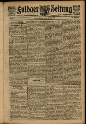 Erste Ausgabe vom Mittwoch, den 09. Oktober 1907.