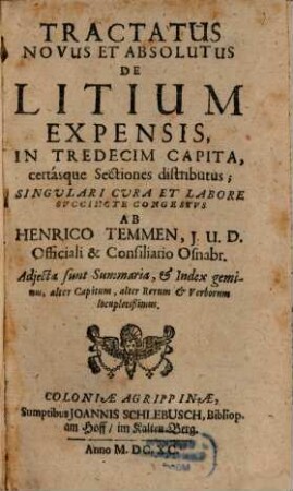 Tractatus novus et absolutus de litium expensis