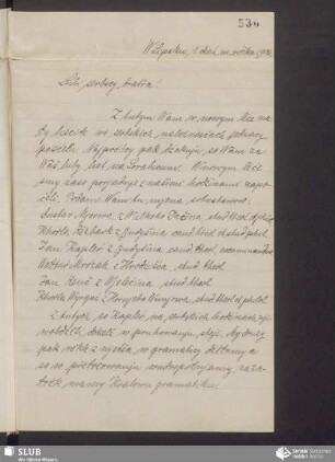 [list wot: „Serbska studowaca młodosć“/Korla Wyrgač, 01.02.1906]