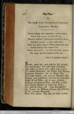 39. Versuch einer freyen Uebersetzung folgender Stelle