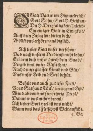 O Gott Vatter im Himmelreich/ || Gott Sohn/ Gott H. Geist zu=||(gleich/ ||