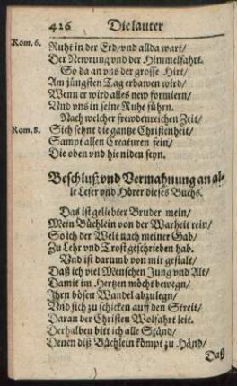 Beschluß und Vermahnung an alle Leser und Hörer dieses Buchs.