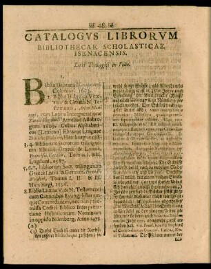 Catalogvs Librorvm Bibliothecae Scholasticae, Isenacensis