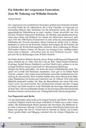Ein Künstler der vergessenen Generation. Zum 90. Todestag von Wilhelm Oesterle