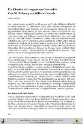 Ein Künstler der vergessenen Generation. Zum 90. Todestag von Wilhelm Oesterle
