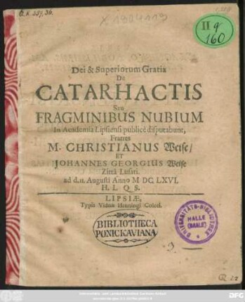 De Catarhactis Seu Fragminibus Nubium