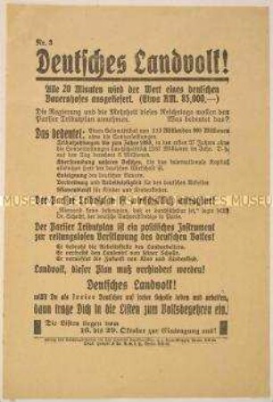 Aufruf zum Eintrag in die Listen zum Volksbegehren 1929 gegen den Young-Plan und die "Tributzahlungen"