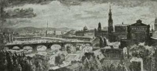 Dresden (Blick stromauf gegen linkes Elbufer) : Dresden (Blick stromauf gegen linkes Elbufer). Öl/Leinwand; 119,5 x 272 cm. um 1965