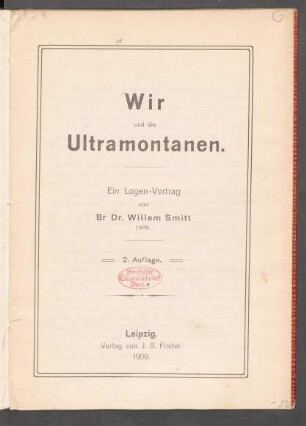 Wir und die Ultramontanen : ein Logen-Vortrag (1872)