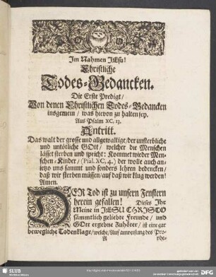 Christliche Todes-Gedancken