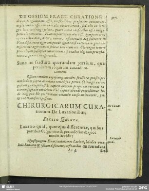 Chirugicarum Curationum De Luxationibus Sectio Quinta