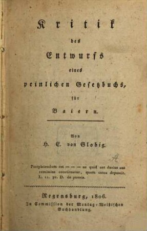 Kritik des Entwurfs eines peinlichen Gesetzbuchs für Baiern