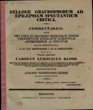 Sylloge gravissimorum ad epilepsiam spectantium critica
