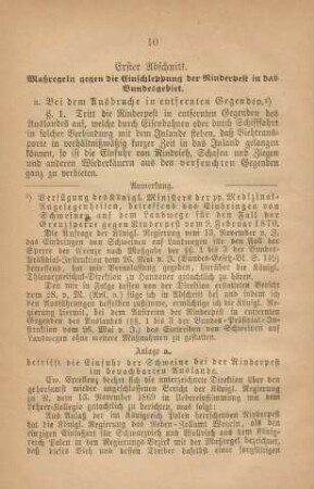 Erster Abschnitt. Maßregeln gegen die Einschleppung der Rinderpest in das Bundesgebiet