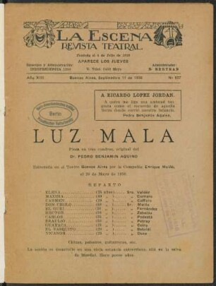 Luz mala : pieza en tres cuadros