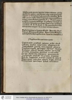 Explicit tractatus de sanguine Christi, impressus Nuremberge per Fridericum Creußner anno domini Millesimo quadringentesimoseptuagesimotertio, laus deo clementissimo.