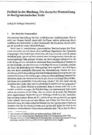 Freiheit in der Bindung : die deutsche Wortstellung in (text)grammatischer Sicht