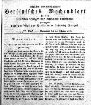 373stes Stueck, 24. Februar 1816