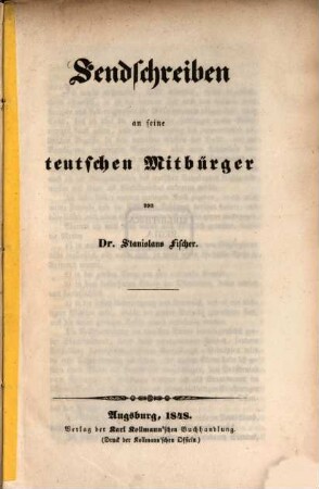 Sendschreiben an seine teutschen Mitbürger