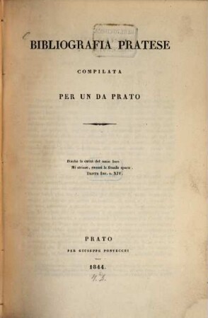 Bibliografia Pratese : compilata per un da Prato
