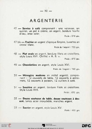 Argenterie (Nr.47-71)