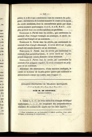 Quelques propriétes du triangle rectiligne.
